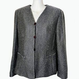 Vintage Emanuel Ungaro Boucle Tweed  Blazer Womens 6 Black Silver 80s Jacket